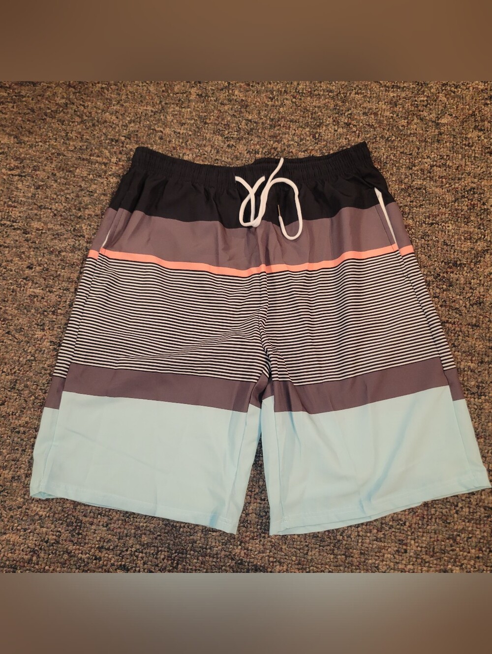 Men's Colorblock Swim Board Shorts in Light Blue, Gray & Coral Accent